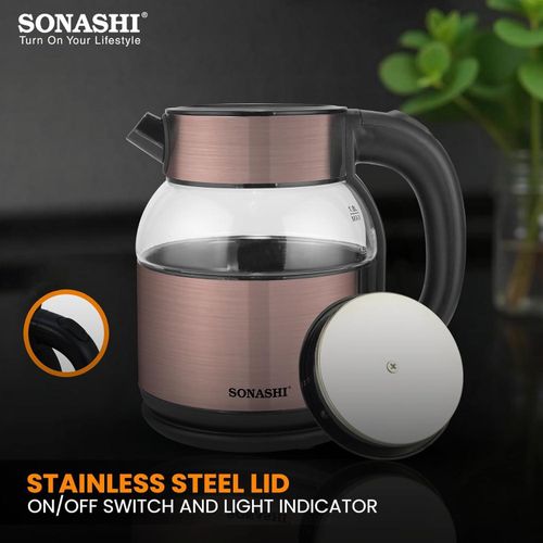 Sonashi Bouilloire sans fil de 1,8 L avec protection contre l'ébullition à sec, rotation à 360° avec élément chauffant dissimulé, arrêt automatique à ébullition avec indicateur lumineux, bouilloire pour thé, eau, nouilles, 1500 W SKT-1812 – Image 7