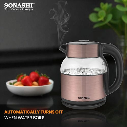 Sonashi Bouilloire sans fil de 1,8 L avec protection contre l'ébullition à sec, rotation à 360° avec élément chauffant dissimulé, arrêt automatique à ébullition avec indicateur lumineux, bouilloire pour thé, eau, nouilles, 1500 W SKT-1812 – Image 8