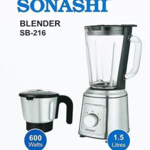 Sonashi Blender SB-216 Électrique 600W Avec Bol en Verre 1.5L + Moulin Inox - SB-216