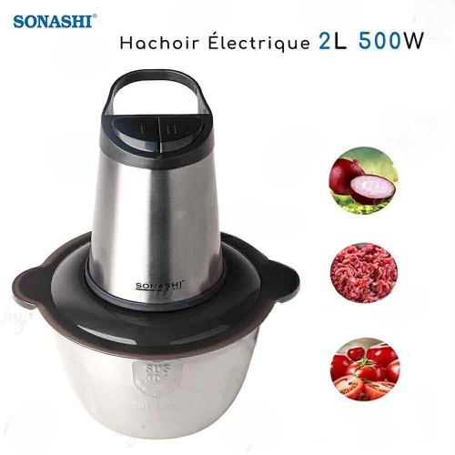Sonashi Hachoir En Inox 2L 500W 4 Lames Avec Eplucheur d'ail - SMC-20S