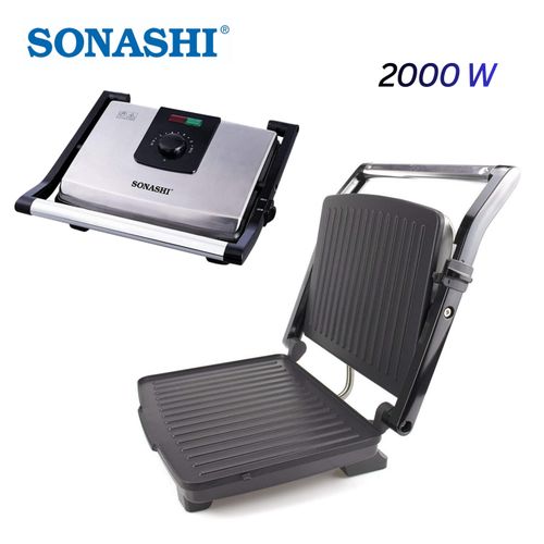 Sonashi Panineuse et Grill Électrique 2000W avec Fonction Contrôle de la température et Indicateur INOX - SGT-854