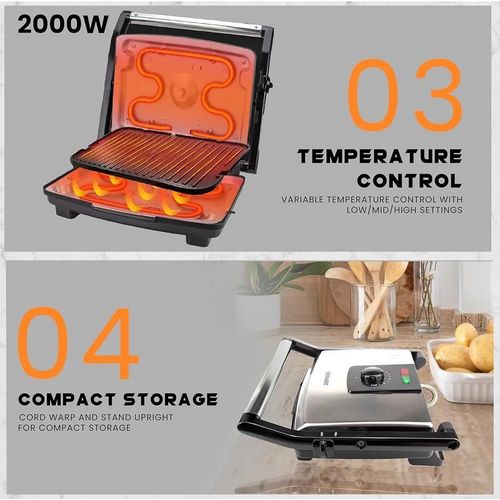 Sonashi Panineuse et Grill Électrique 2000W avec Fonction Contrôle de la température et Indicateur INOX - SGT-854 – Image 6