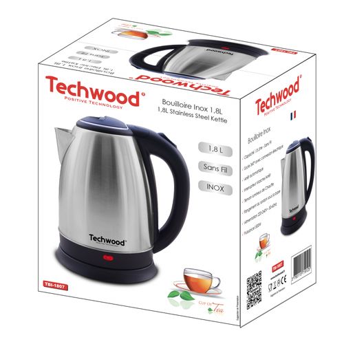 Techwood Bouilloire Electrique Inox Sans Fil- 1.8L-1500W- Silver – Image 2