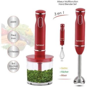 Techwood Mixeur Plongeant Multifonctions 3 En 1 - TMS-9605- Rouge