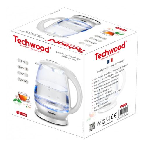 Techwood Bouilloire Electrique En Verre- 2200W- 1,7L .-Tb-1701-Blanc – Image 2