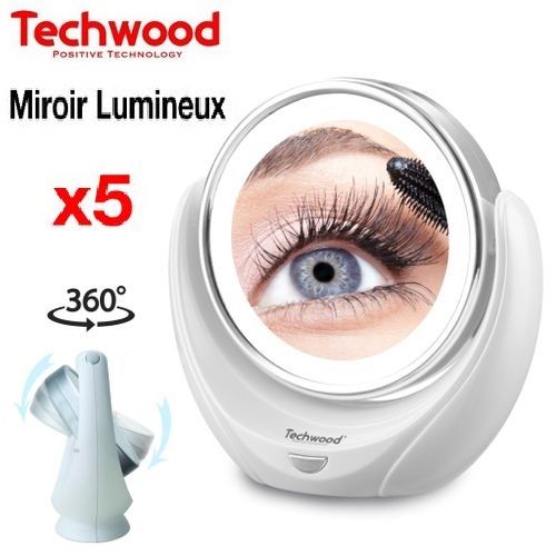 Techwood Miroir éclairé de Maquillage X5 Lumineux DOUBLE FACE 360°