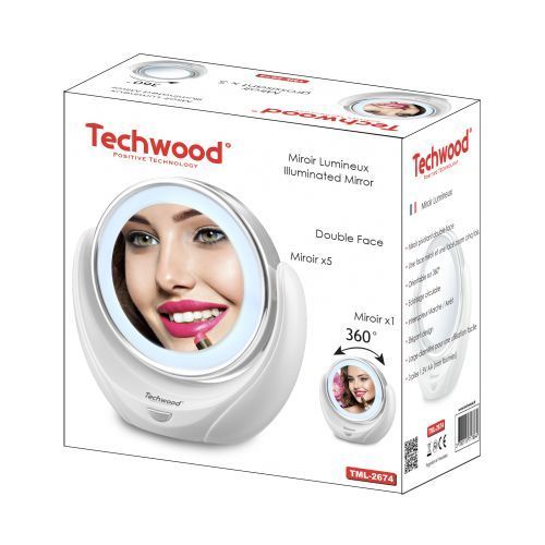 Techwood Miroir éclairé de Maquillage X5 Lumineux DOUBLE FACE 360° – Image 4