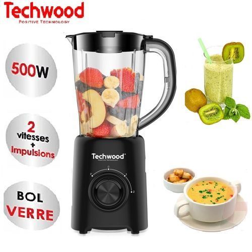 Techwood Blender Electrique Bol Verre -500W-1,5L Tbl-789 -Noir