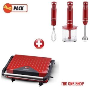 Techwood Pack Grill Viande & Panineuse +Mixeur Plongeant 3 En1 -rouge