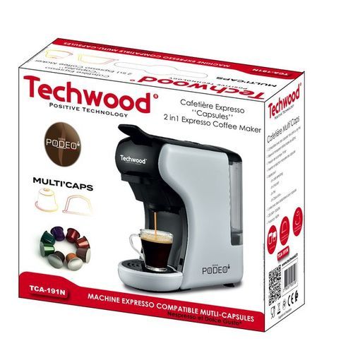 Techwood Cafetière Expresso Multi-Capsules 19Bar- 1450W-TCA-191N-Noir- blanc – Image 2
