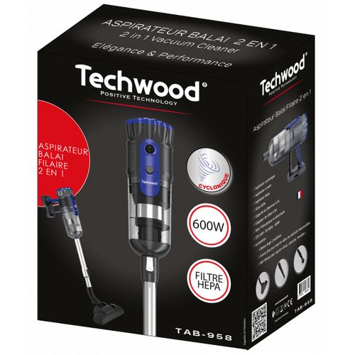 Techwood Aspirateur Balai & main cyclonique - Filtre en Inox Lavable -600W -TAB-958-Bleu- – Image 5