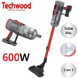 Techwood Aspirateur Balai & main cyclonique avec Filtre en Inox Lavable -600W -TAB-959-Rouge-Noir