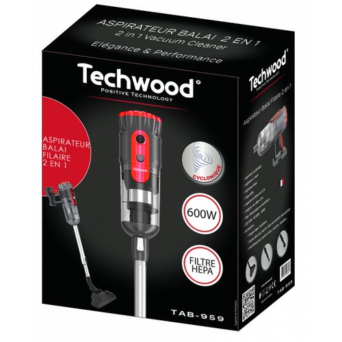 Techwood Aspirateur Balai & main cyclonique avec Filtre en Inox Lavable -600W -TAB-959-Rouge-Noir – Image 3