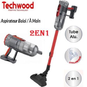 Techwood Aspirateur Balai & main cyclonique 2En1- avec Filtre en Inox Lavable-600W -Rouge