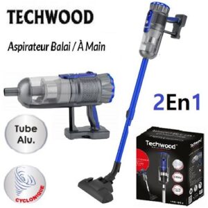 Techwood Aspirateur Balai & main cyclonique 2En1- avec Filtre en Inox Lavable-600W bleu-Noir