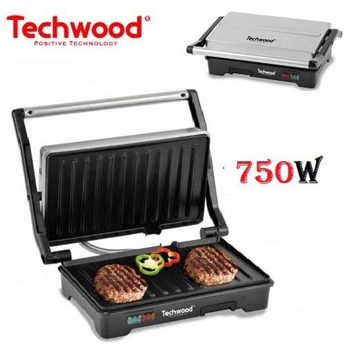 Techwood Grille Viande & Panineuse Multifonction-750W- TPG 1756-Argent-Noir