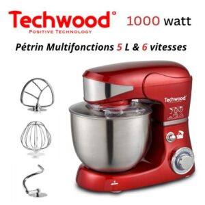 Techwood Robot Pétrin Multifonction 6 Vitesse 5 L 1000W Avec Bol En Inox Rouge - TRO 1055
