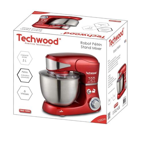 Techwood Robot Pétrin Multifonction 6 Vitesse 5 L 1000W Avec Bol En Inox Rouge - TRO 1055 – Image 8