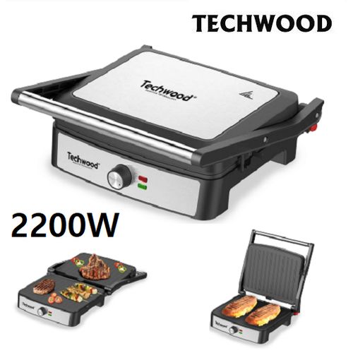 Techwood Grill Viande & Panini -Inox- TGD-090 - 2200 W - Argent-noir
