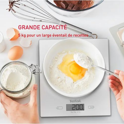 Tefal Balance de cuisine 18 x20 cm, Capacité de 5 kg, Tare automatique