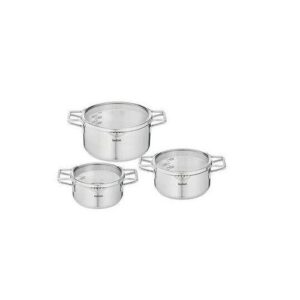 Tefal Batterie de cuisine Nordica 6 pièces Faitouts 18/20/24 cm en acier inoxydable + Couvercles verre -H852S655