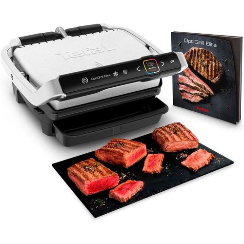 Tefal Grill électrique de table, 12 programmes automatiques, Mode manuel, Fonction aliments congelés, 2000 W, Livret recettes OptiGrill Elite - GC750D12