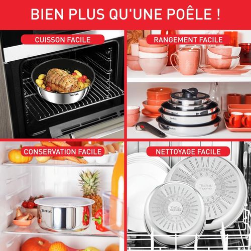 Tefal Batterie De Cuisine 10 pièces à poignée amovible inox anti-adhésif - Poêle et Casseroles - Ingenio Emotion L897S104 – Image 2