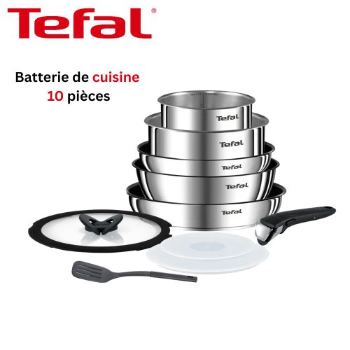 Tefal Batterie De Cuisine 10 pièces à poignée amovible inox anti-adhésif - Poêle et Casserole - Ingenio Emotion L897S104