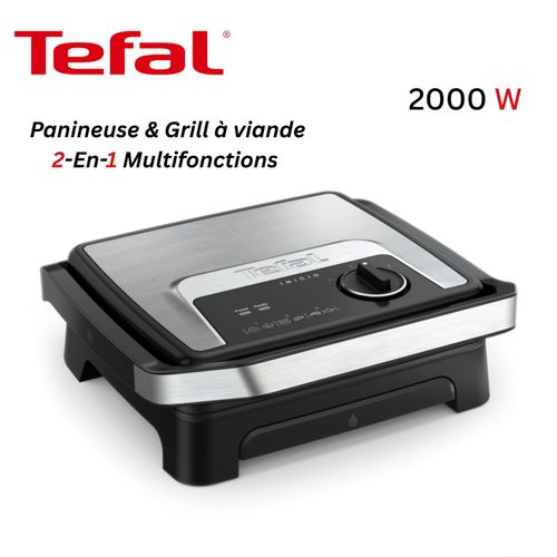 Tefal Panineuse et Grill À Viande 2 En 1 Multifonctions - 2000W avec Thermostat Réglable Plaques Antiadhésives - Inicion Adjust Grill GC272D10