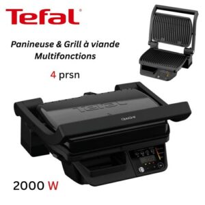 Tefal Panineuse et Grill À Viande Électrique 2000W avec 6 Programmes Automatique et Manuel pour 4 Personnes - OptiGrill Intelligent Grill GC7P0810