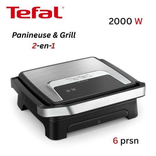 Tefal Panineuse et Grill Électrique 2En1 2000W avec Thermostat Réglable et Plaques Antiadhésives - Inicio Grill GC271D10