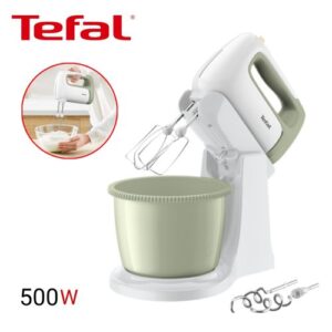 Tefal Batteur à main et avec Bol Électrique 500W 2.5L - 5 Vitesses et Turbo et 2 fouets 2 crochets pétrin - Cocoon HT464010