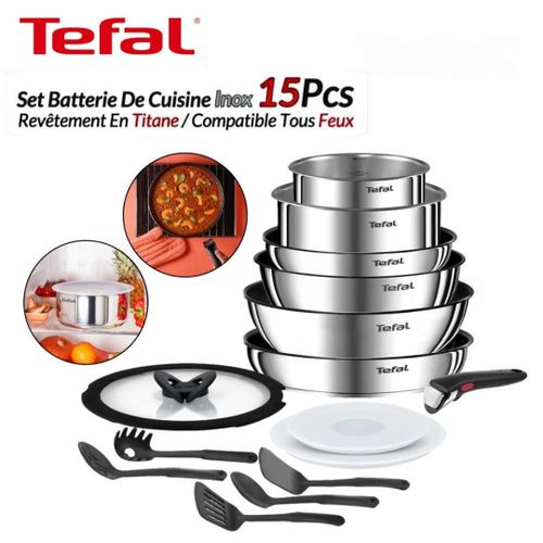 Tefal Batterie De Cuisine 15 pièces à poignée amovible anti adhésif - Poêle et Casseroles et Accessoires - Ingenio Emotion Induction L897SF04
