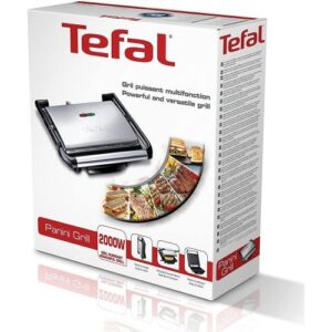 Tefal Gril Viande Panineuse Multifonction 2000W Rangement Vertical Gc241D12 - Gris