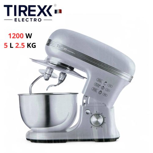 TIREXX Robot Pétrin Double Crochet Multifonction 1200W 5L 2.5KG - Engrenage Métallique - PTRX 120 G