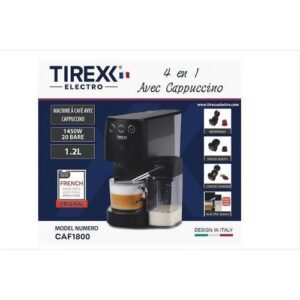 TIREXX Machine à café 4 en 1 avec Cappuccino 1450w 20bars 1.2L