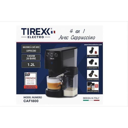 TIREXX Machine à café 4 en 1 avec Cappuccino 1450w 20bars 1.2L
