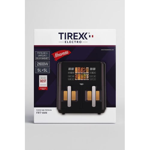 TIREXX Friteuse à Air Double Panier 10L (5L+5L) – 2600W – Écran Tactile – Modèle FRT-VAN