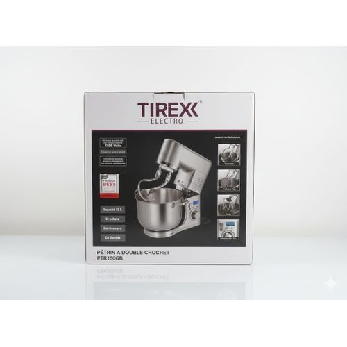 TIREXX Pétrin Professionnel PTR150GB - Double Crochet - 12L / 1500W double crochet inox – Image 2