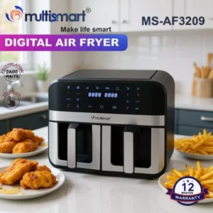 AirFryer inox 09L Double Bac Avec Fenêtre Visible 2400W  Multismart MS-AF3209