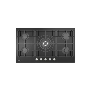 Beko Built-in Gas Hob Multi Cooking Range - Black Glass Cooker - 90cm - 5 Burners - Cast Iron Holders