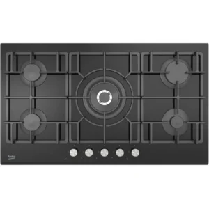 Beko Built-in Gas Hob - Black Glass - 90cm - 5 Burners - Cast Iron Holders HISW 95226 SEL