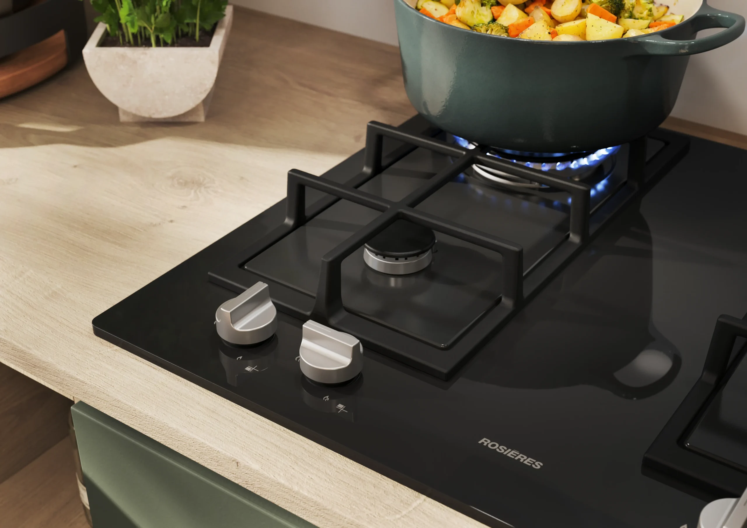 Table de cuisson Rosières 4 Feux Black Glass avec Wok Burner – Image 2