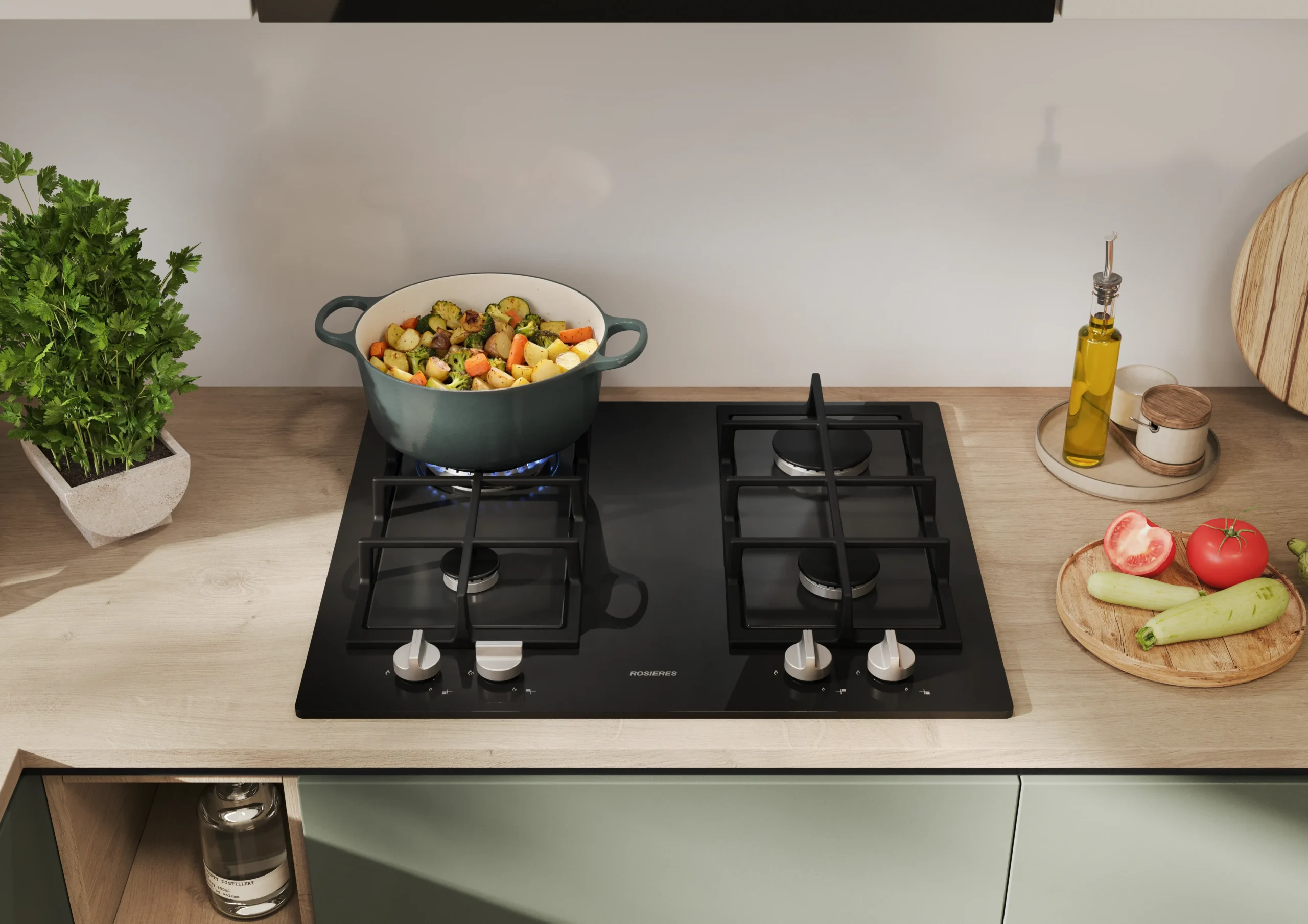 Table de cuisson Rosières 4 Feux Black Glass avec Wok Burner – Image 4