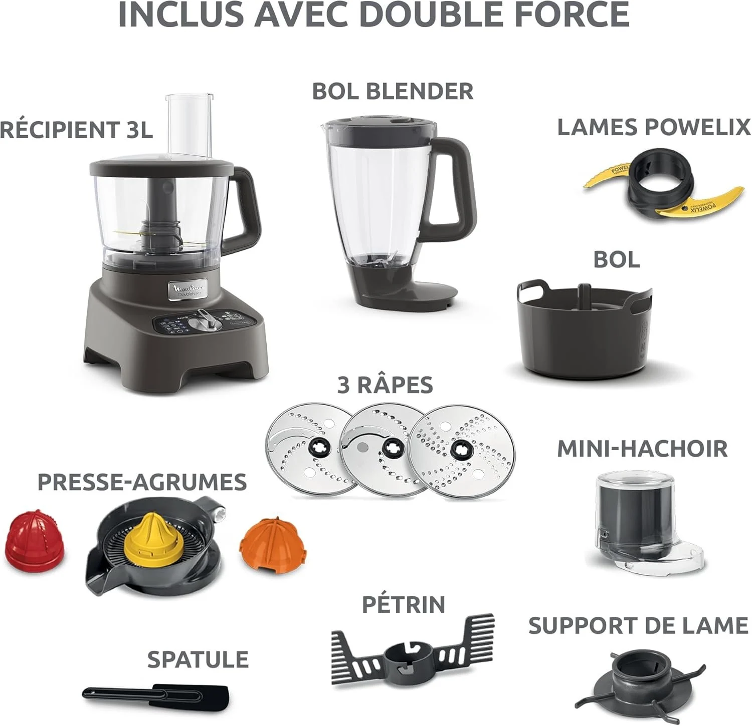 Robot multifonctions MOULINEX Double Force 1000W SILVER – 10 Accessoires – Image 14