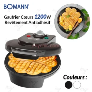 Gaufrier Cœurs 1200W Revêtement Antiadhésif Thermostat Réglable Bomann WA 5018 CB