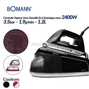 Centrale Vapeur 2300-2400W 3.5bar 1.9g/min Avec Semelle En Céramique Superglide Et Réservoir d’Eau Amovible 1.2L Bomann DBS 6034 CB