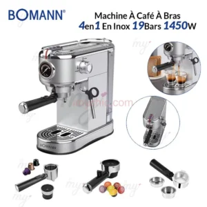 Machine À Café À Bras 4en1 En Inox 19Bars 1450W Bomann ES 1198 CB